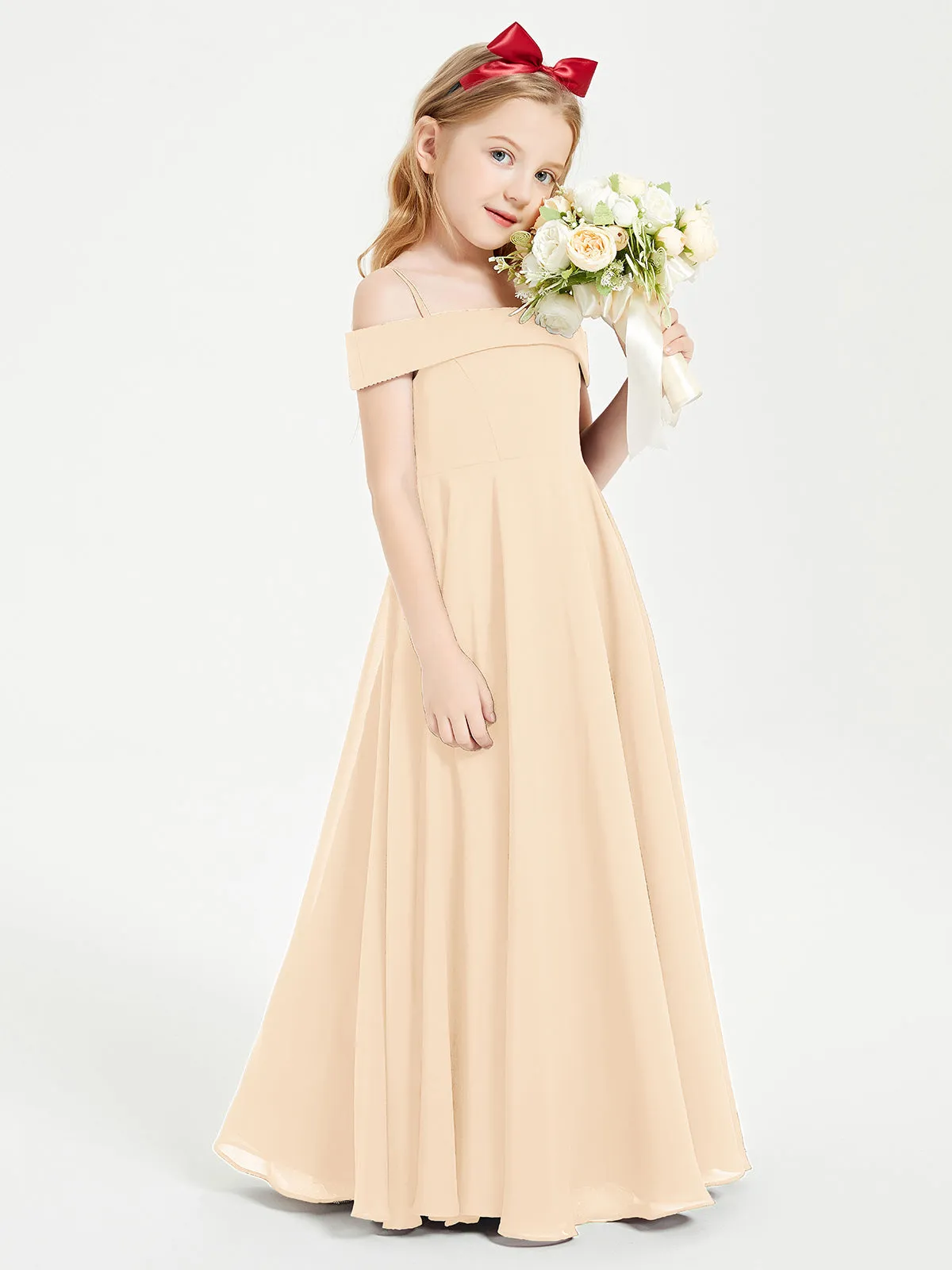 Chic Junior Bridesmaid Dresses Off the Shoulder Peach
