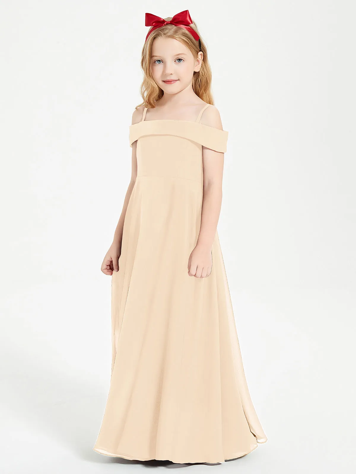 Chic Junior Bridesmaid Dresses Off the Shoulder Peach