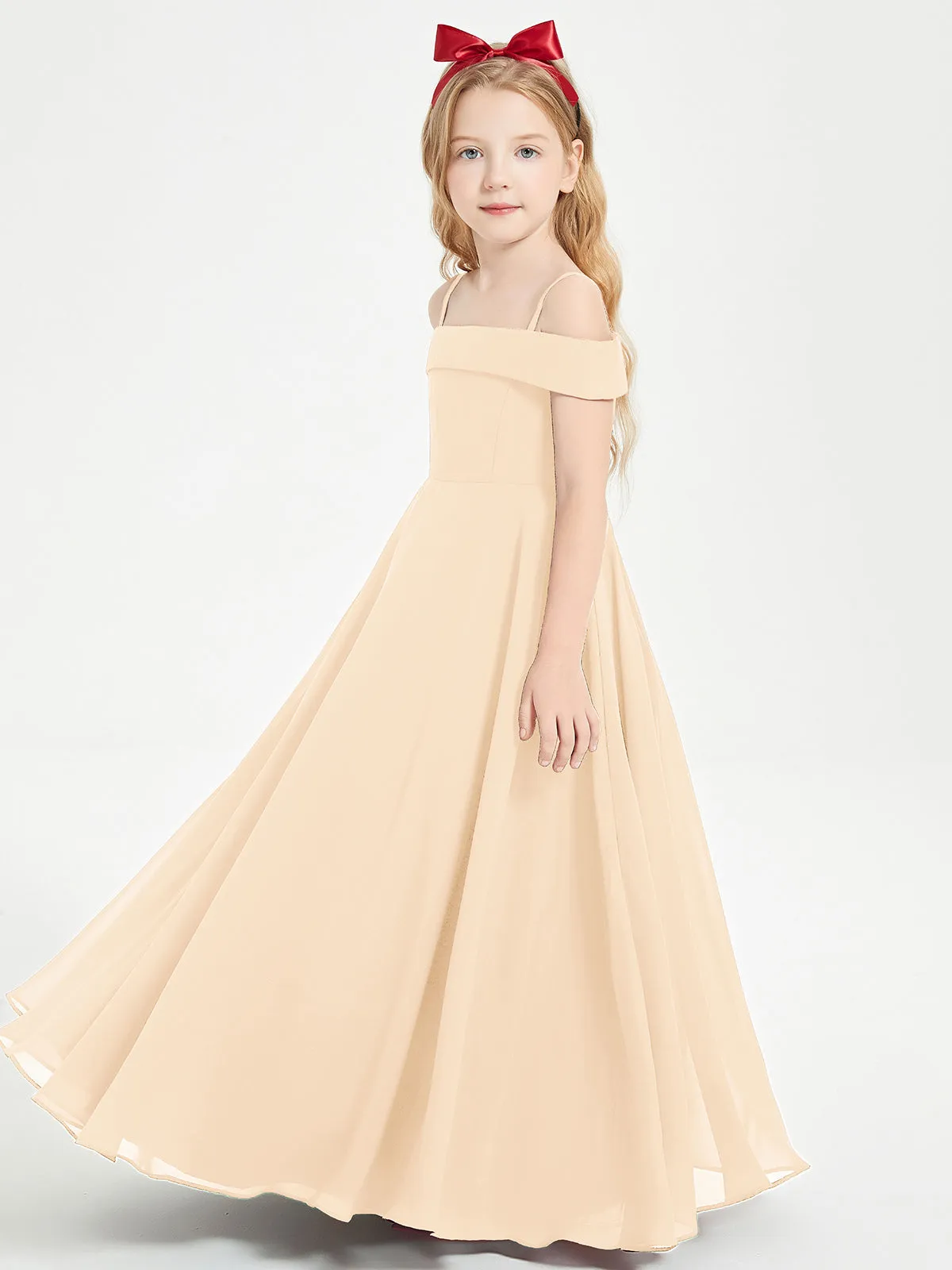 Chic Junior Bridesmaid Dresses Off the Shoulder Peach
