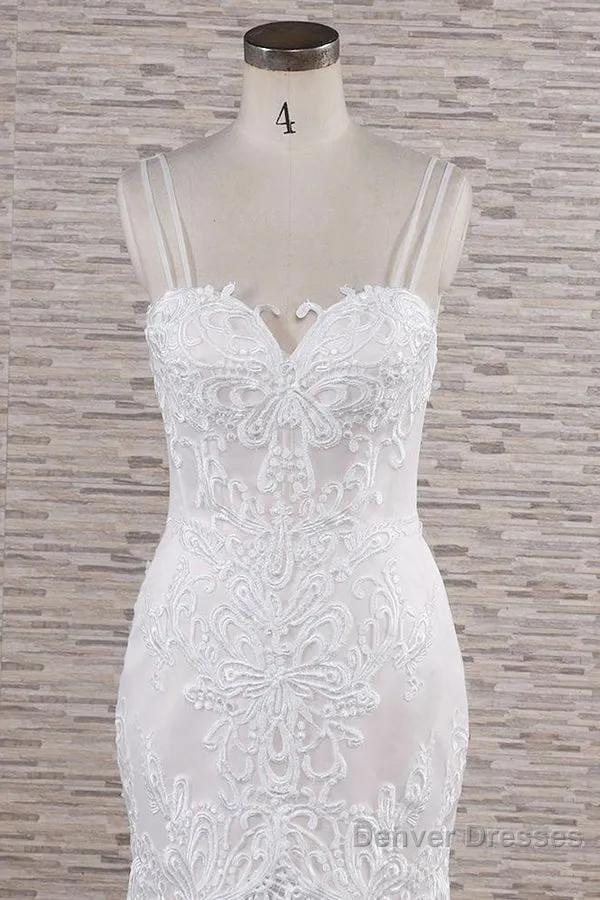 Chic Long Mermaid Sweetheart Spaghetti Strap Appliques Lace Wedding Dress