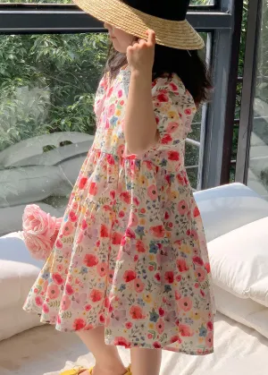 Chic Red O Neck Print Patchwork Cotton Baby Girls Dresses Summer LY5489