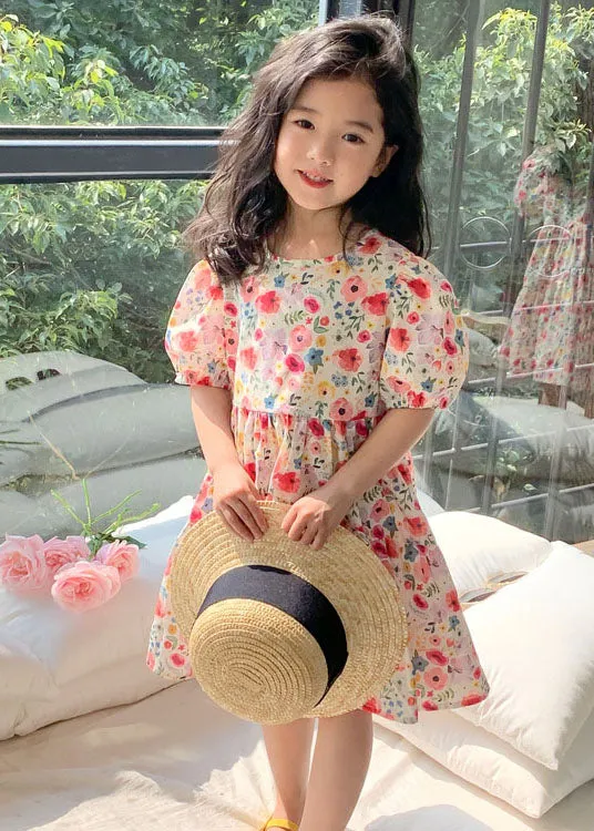 Chic Red O Neck Print Patchwork Cotton Baby Girls Dresses Summer LY5489