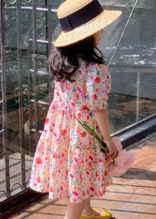 Chic Red O Neck Print Patchwork Cotton Baby Girls Dresses Summer LY5489