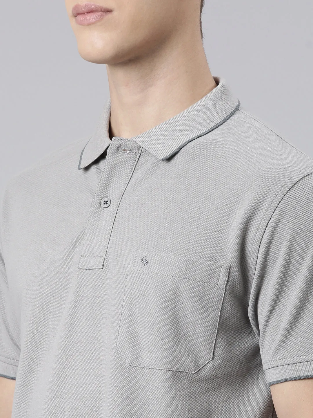 Classic Polo Men's Casual Solid Silver Half Sleeve Slim Fit T-Shirt | TOY-NOVA-SILVER SF P