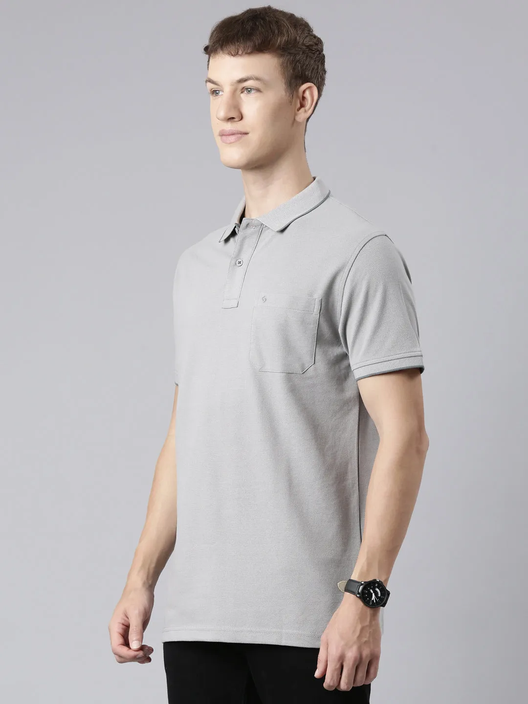 Classic Polo Men's Casual Solid Silver Half Sleeve Slim Fit T-Shirt | TOY-NOVA-SILVER SF P