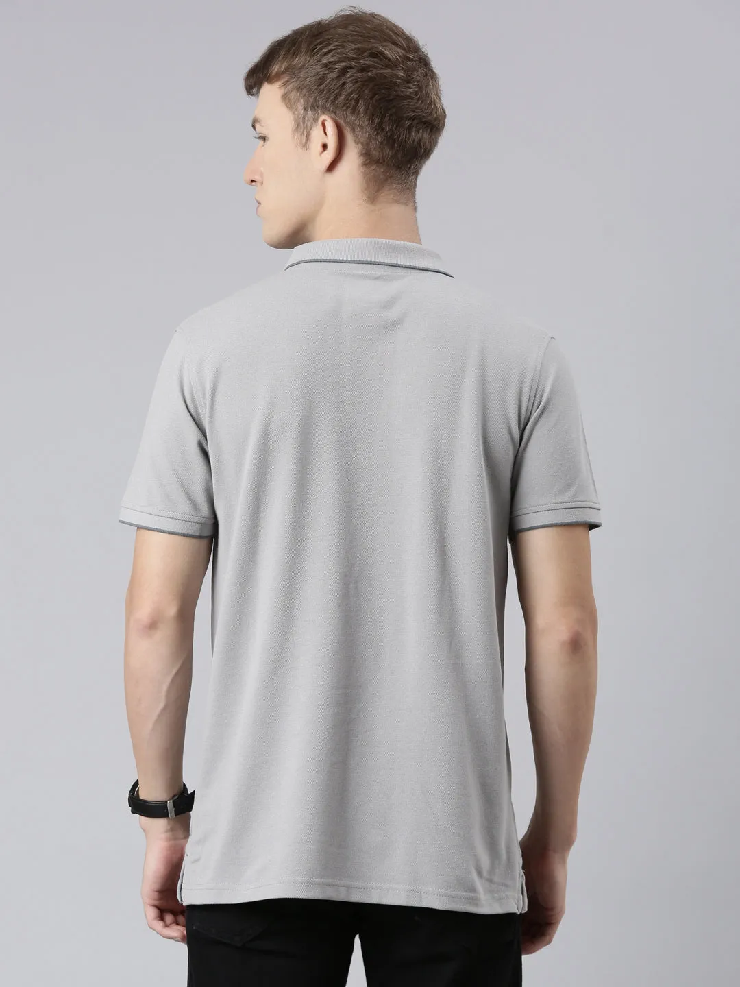 Classic Polo Men's Casual Solid Silver Half Sleeve Slim Fit T-Shirt | TOY-NOVA-SILVER SF P
