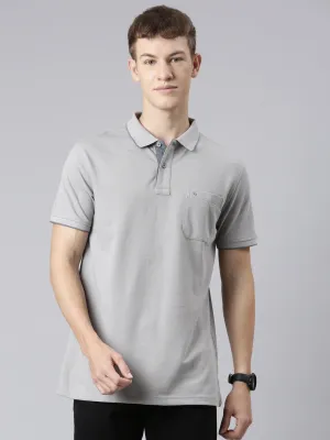 Classic Polo Men's Casual Solid Silver Half Sleeve Slim Fit T-Shirt | TOY-NOVA-SILVER SF P