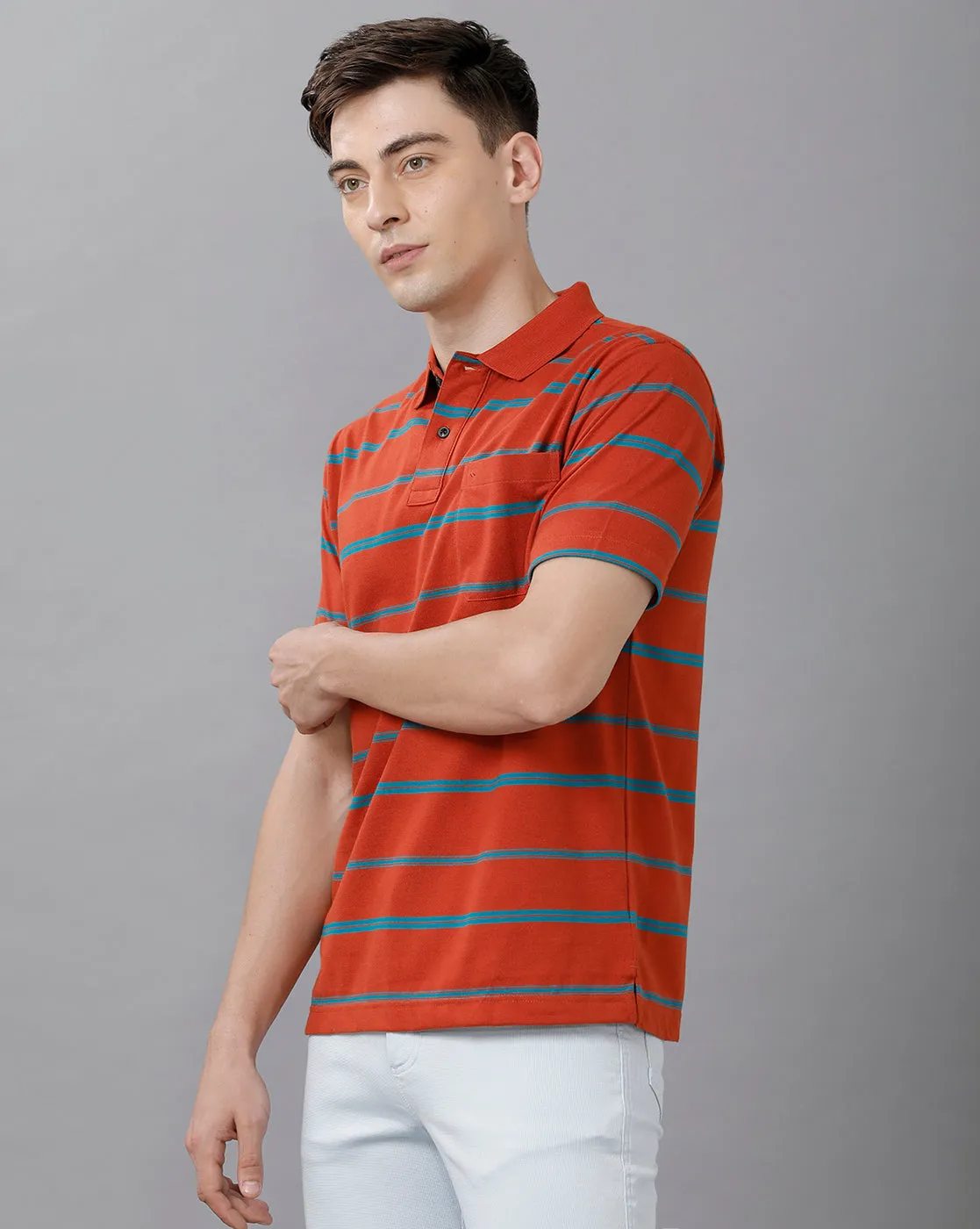 Classic Polo Men's Cotton Blend Striped Half Sleeve Regular Fit Polo Neck Red Color T-Shirt | HS-AVON - 01 A