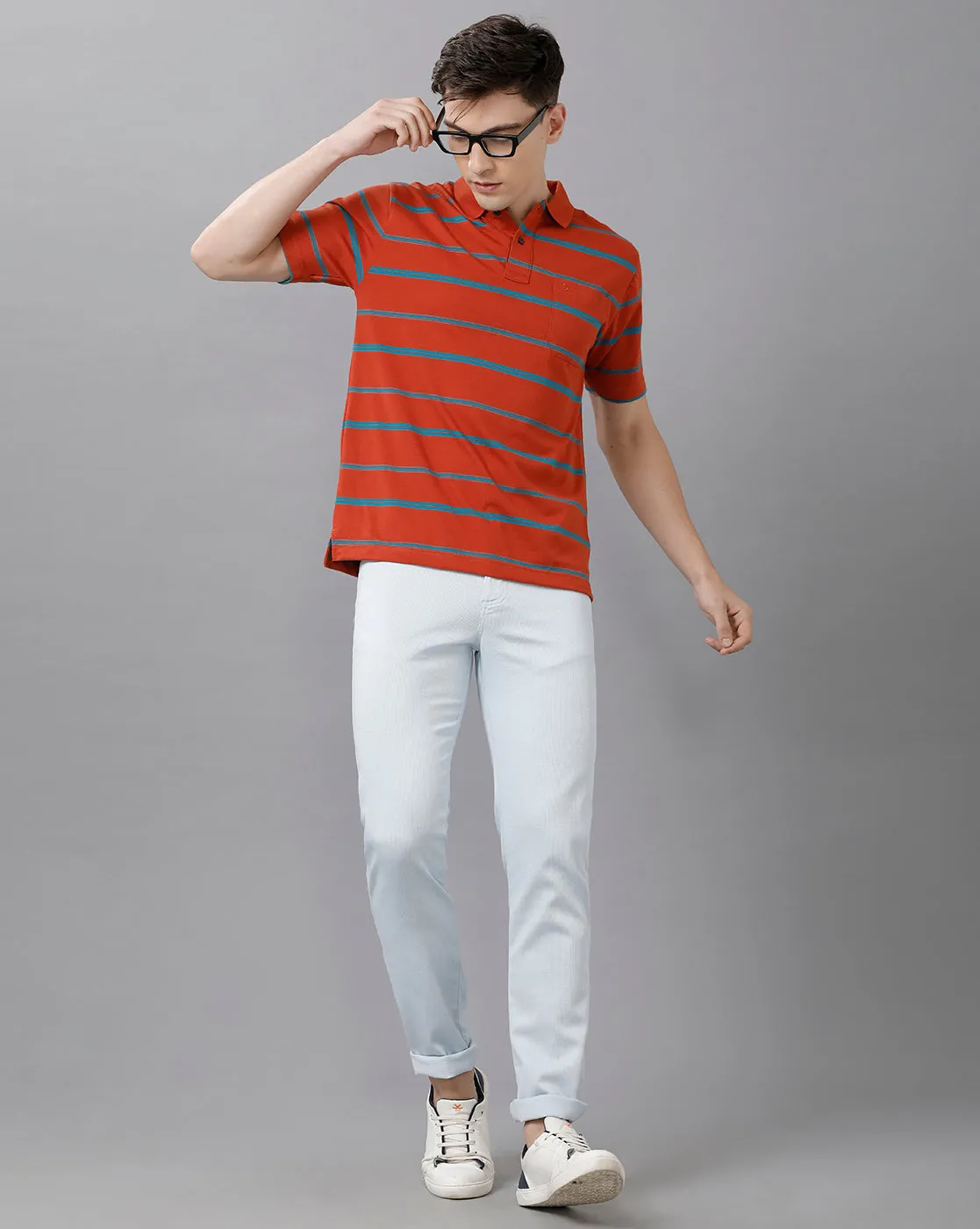 Classic Polo Men's Cotton Blend Striped Half Sleeve Regular Fit Polo Neck Red Color T-Shirt | HS-AVON - 01 A