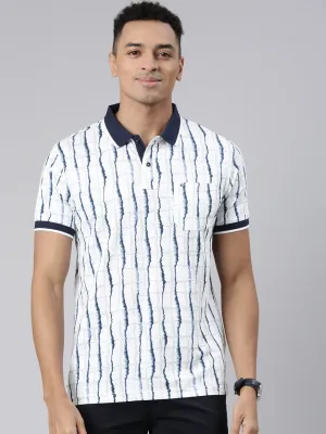 Classic Polo Men's Half Sleeve Blue/White Polo Neck Cotton Blend Slim Fit T-Shirt | BELLO - 303 A SF P