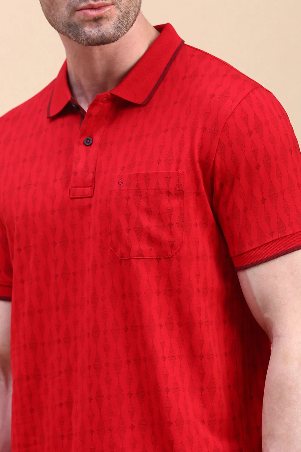 Classic Polo Men's Half Sleeve Red Polo Neck Slim Fit All Over Print T-Shirt | BELLO - 326 B SF P