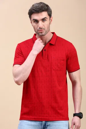 Classic Polo Men's Half Sleeve Red Polo Neck Slim Fit All Over Print T-Shirt | BELLO - 326 B SF P