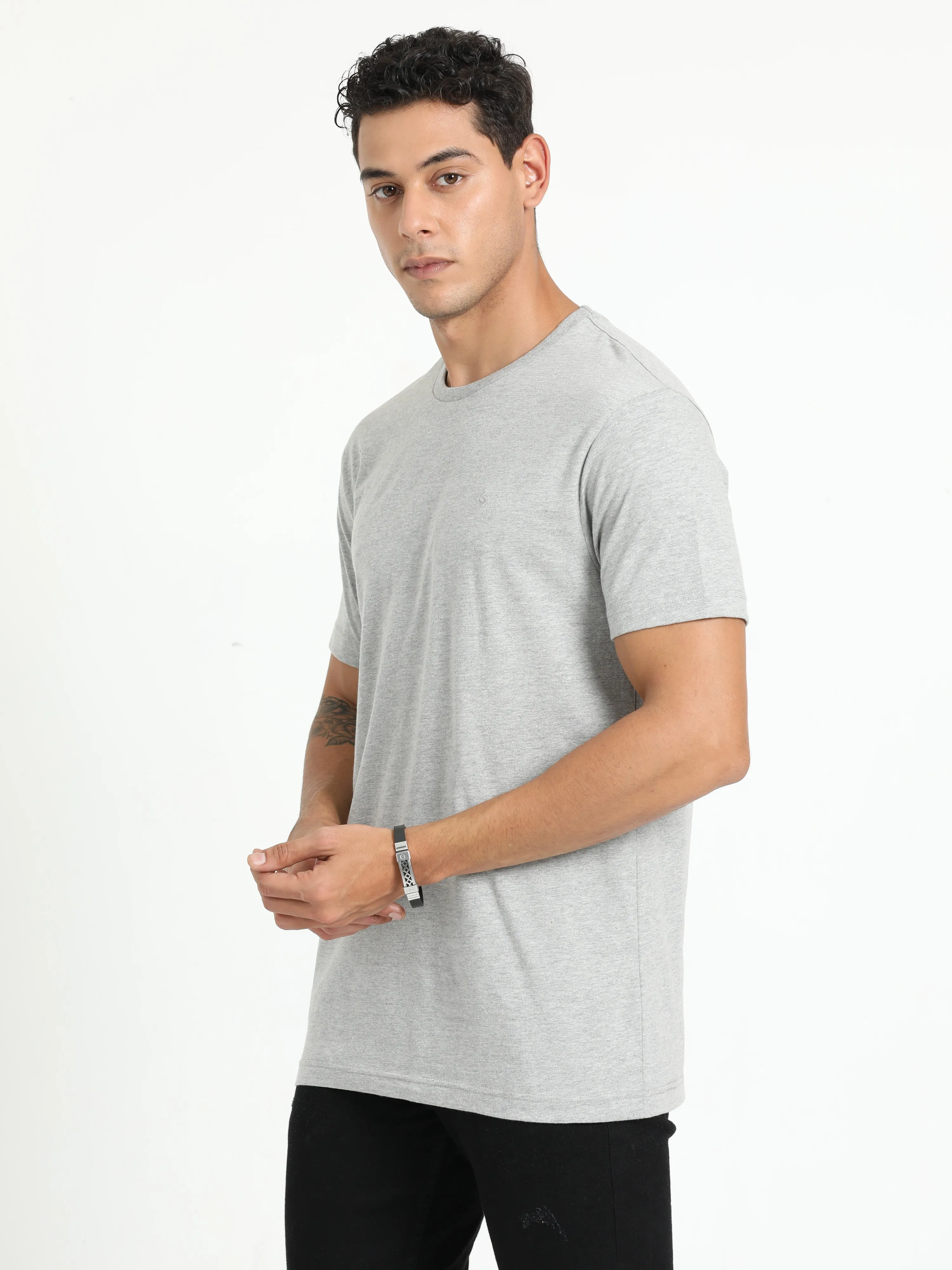 Classic Polo Men's Solid Lt.Grey Cotton Half Sleeve T-Shirt | TOY-ARDOR LT.GREY SF C