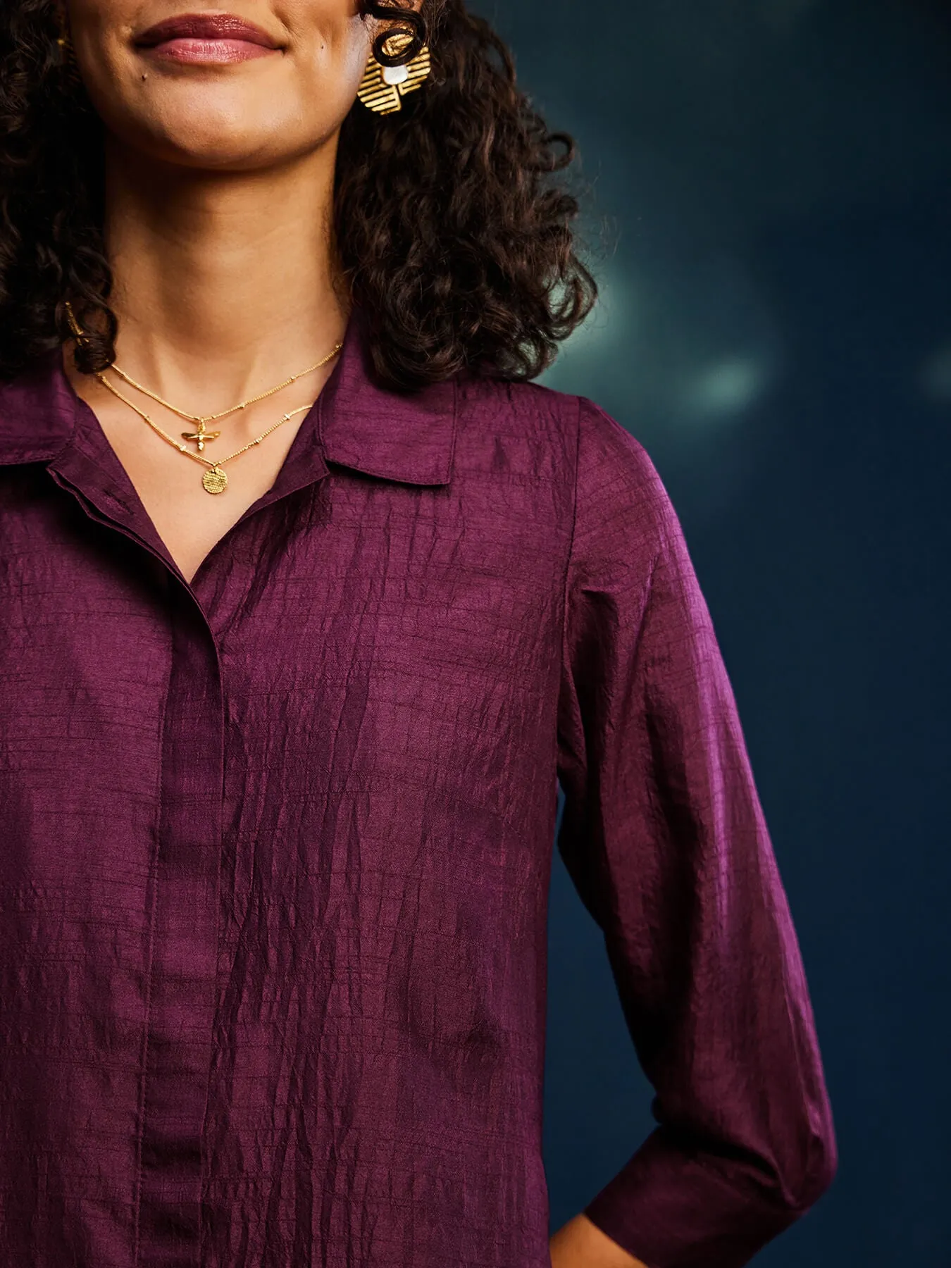 Colour Block Silk Blend A-line Kurta Set - Burgundy & Grey