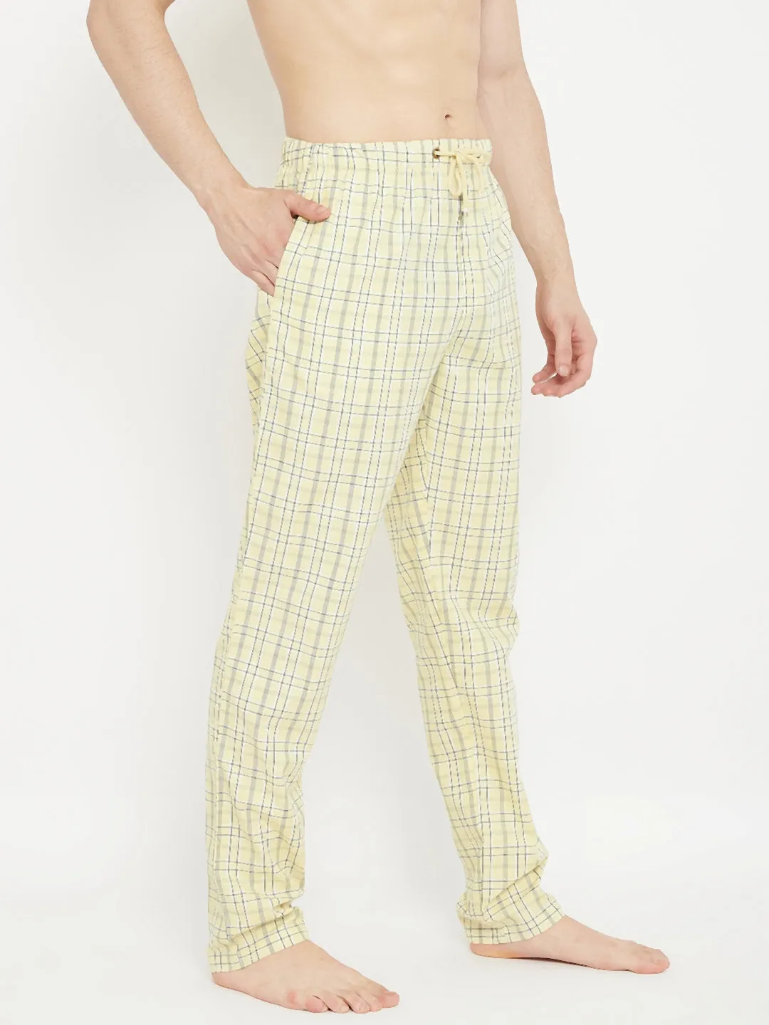 Cream Checked Straight Lounge Pants
