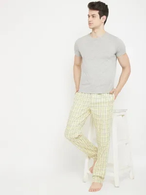 Cream Checked Straight Lounge Pants