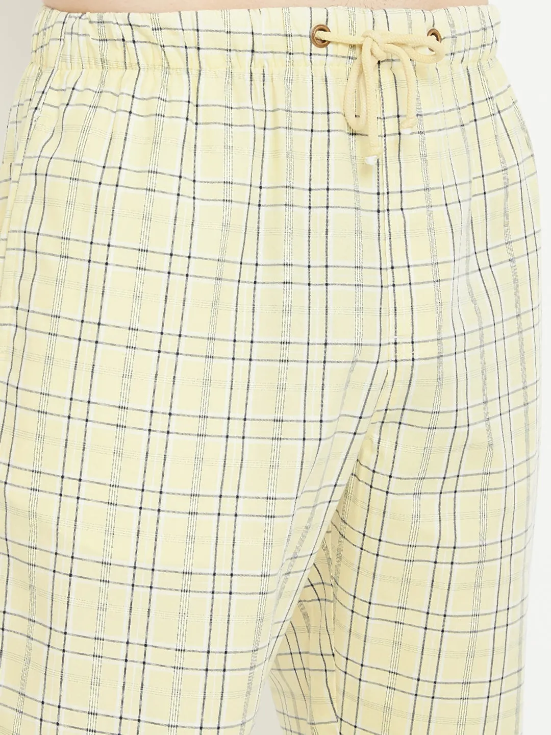 Cream Checked Straight Lounge Pants