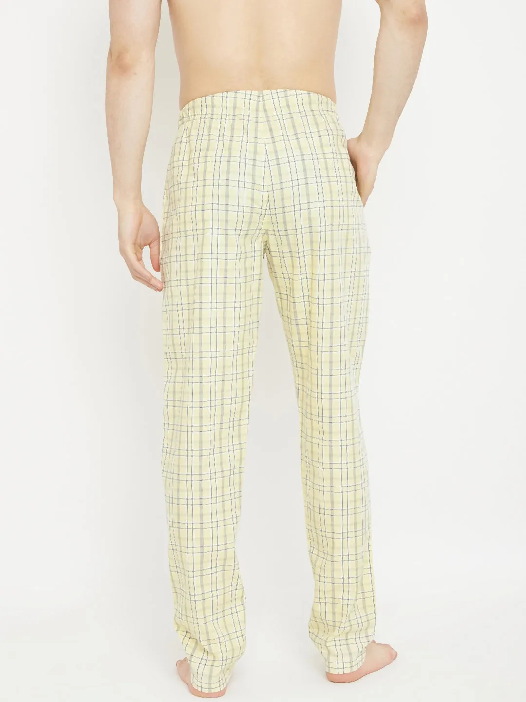 Cream Checked Straight Lounge Pants