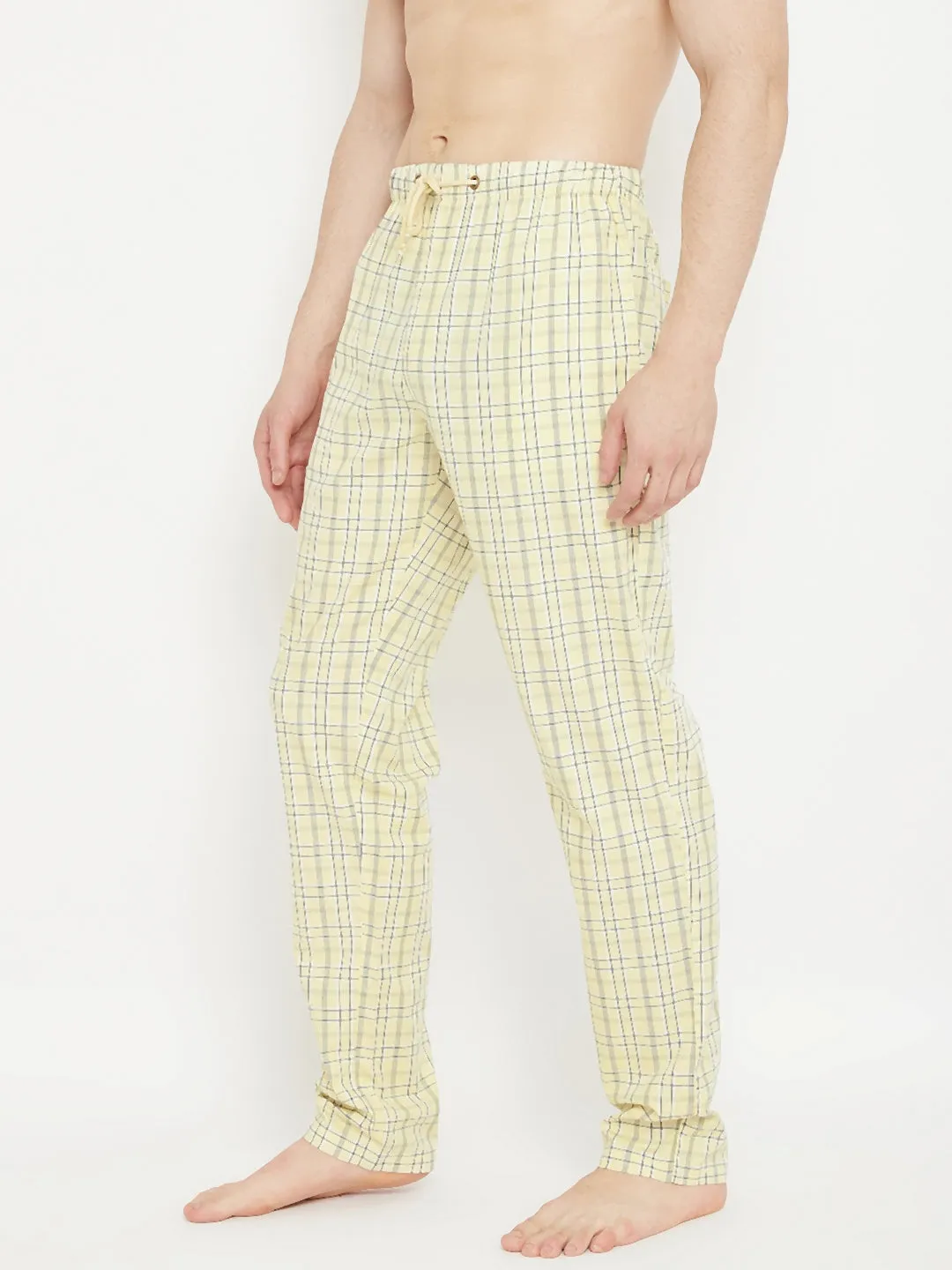 Cream Checked Straight Lounge Pants