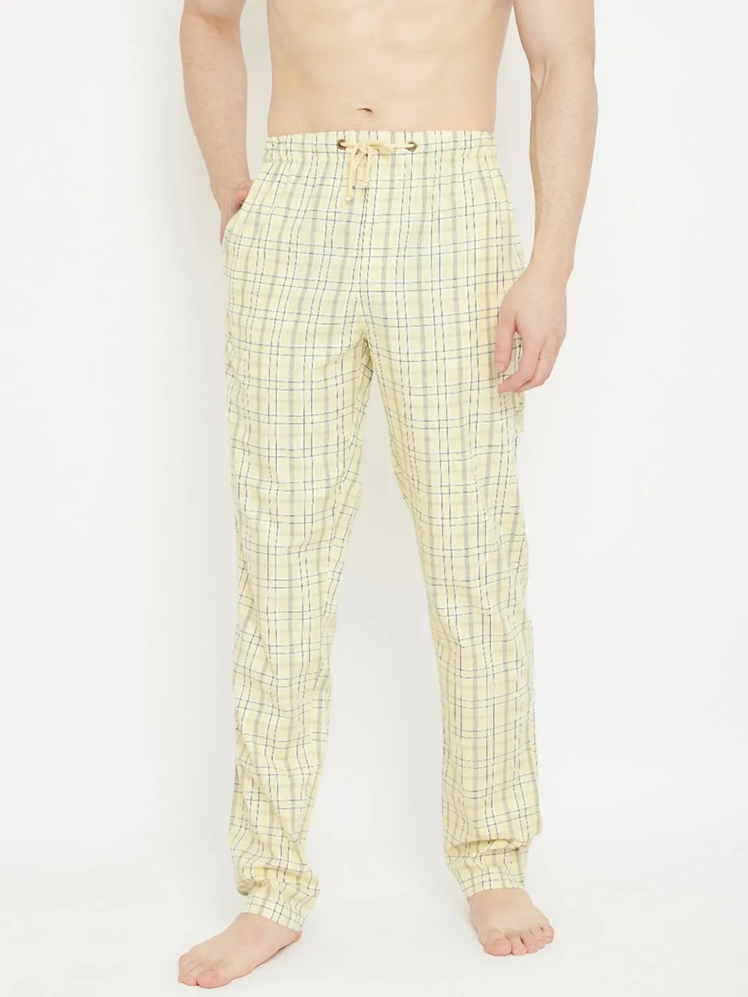 Cream Checked Straight Lounge Pants