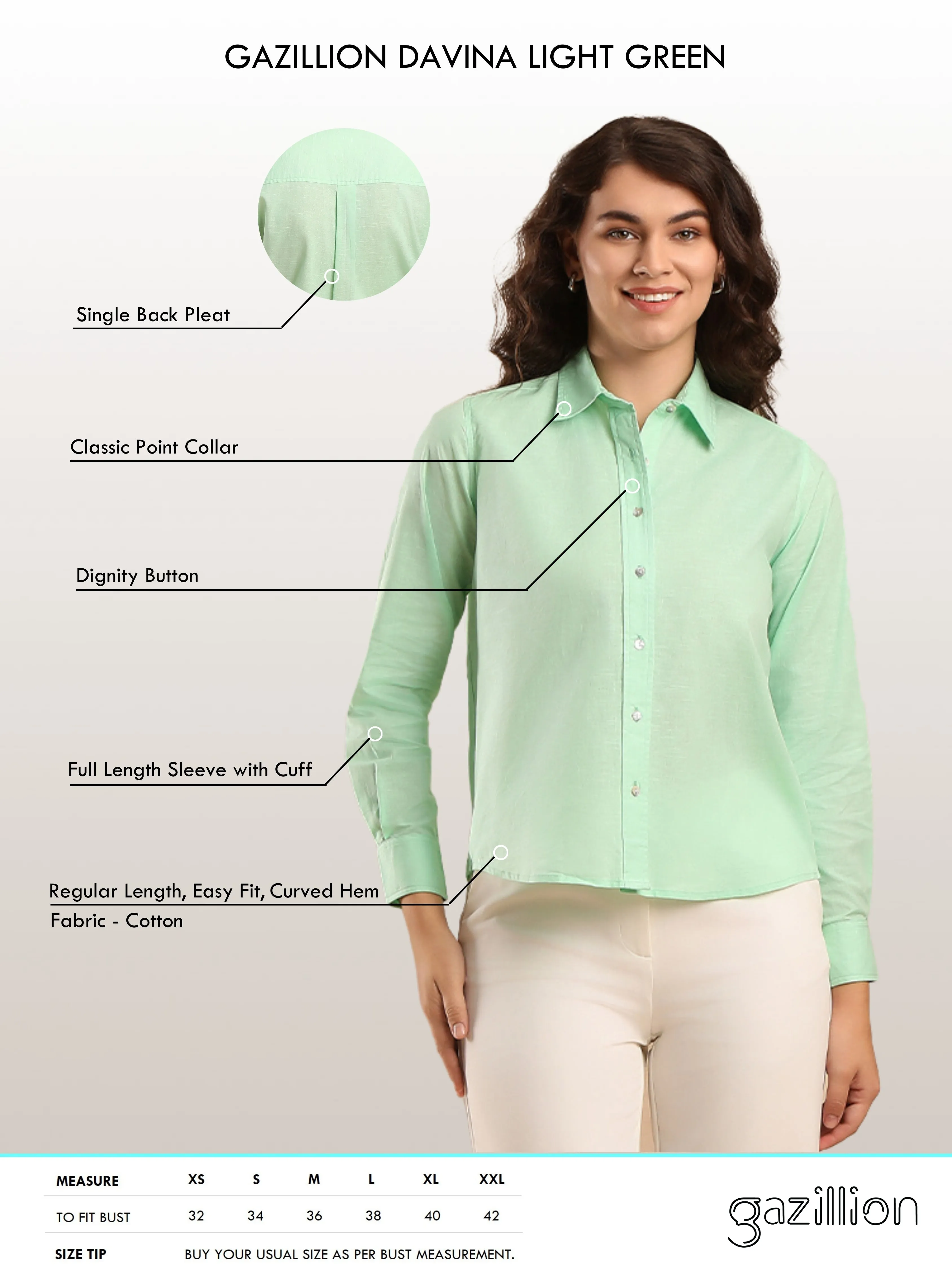 Davina Light Green Cotton Formal Shirt