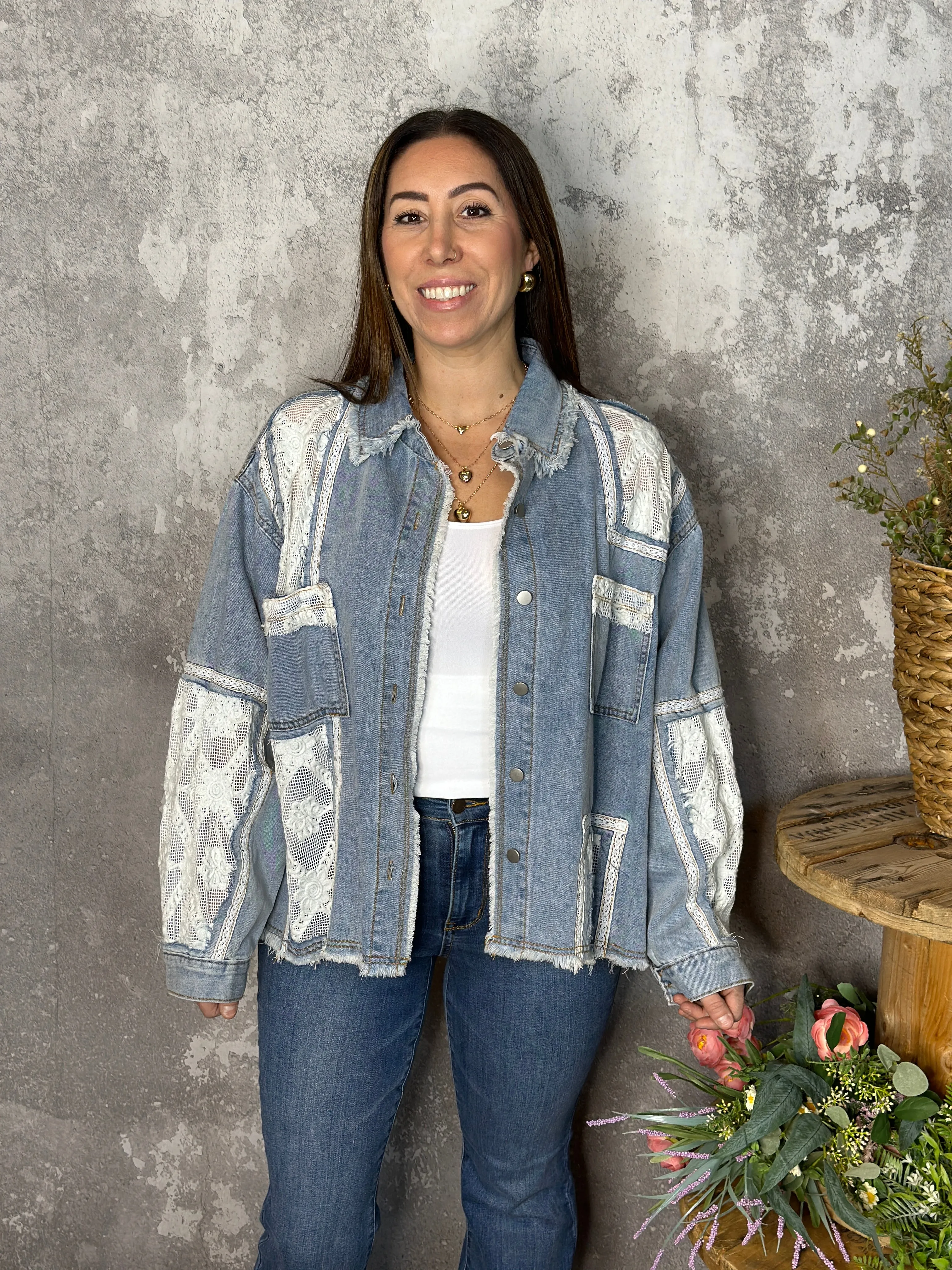 Denim Lace Combo Lightweight Shacket
