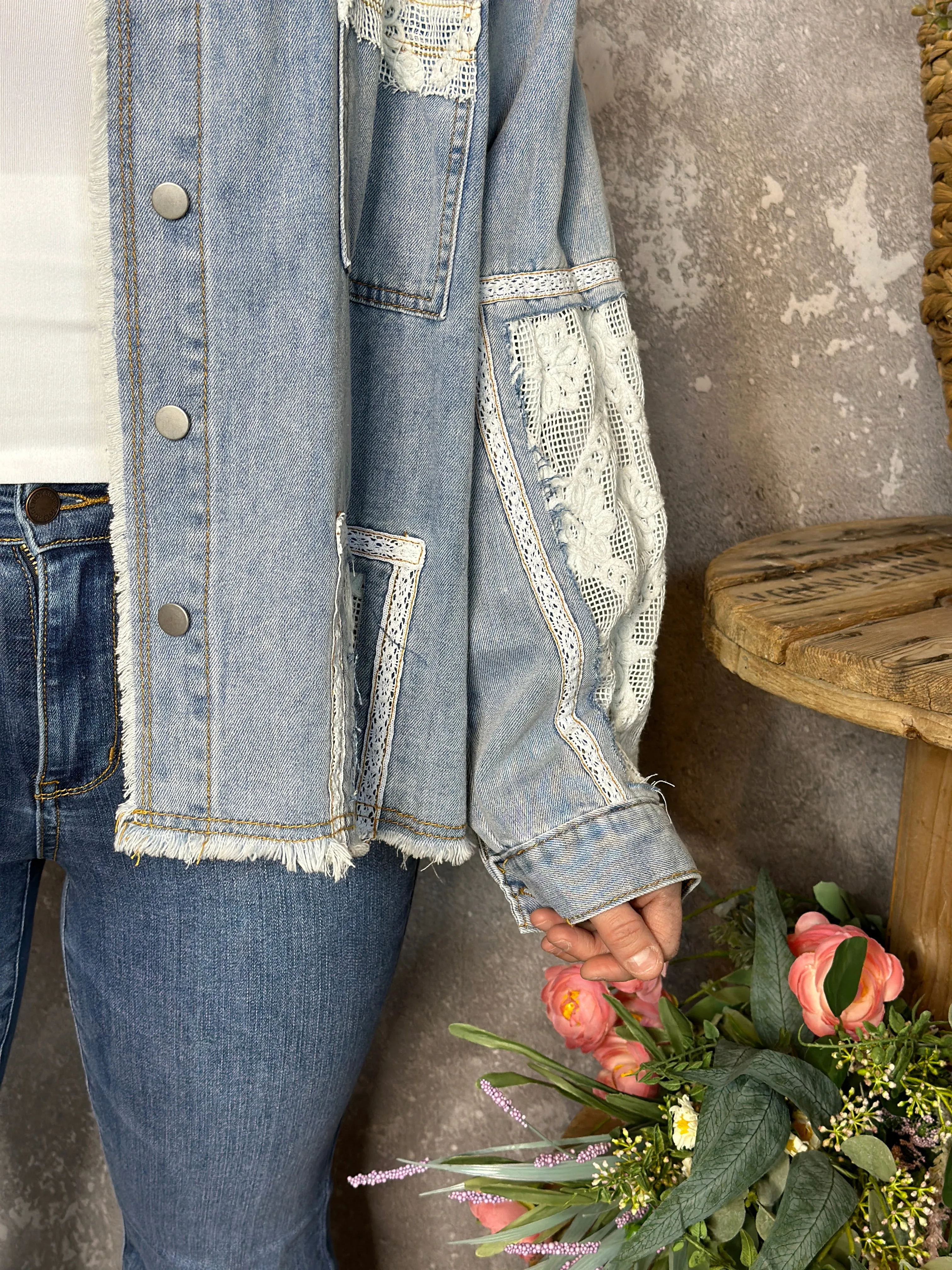 Denim Lace Combo Lightweight Shacket
