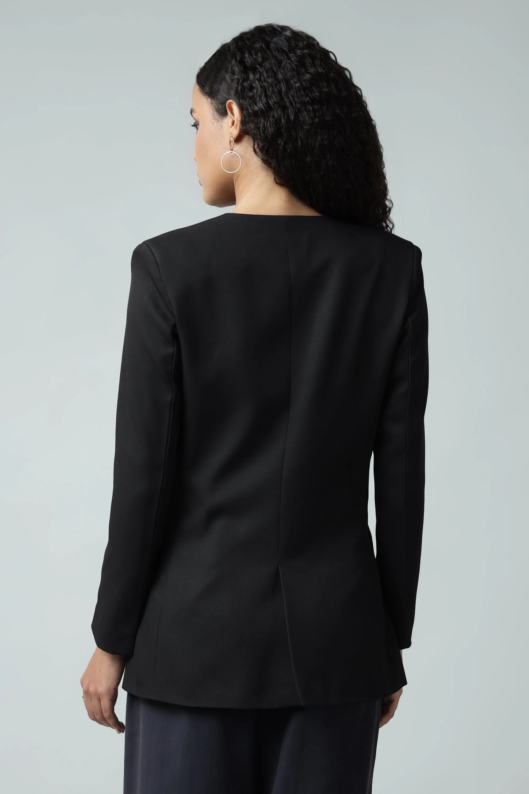 Double Breasted Black No Collar Blazer