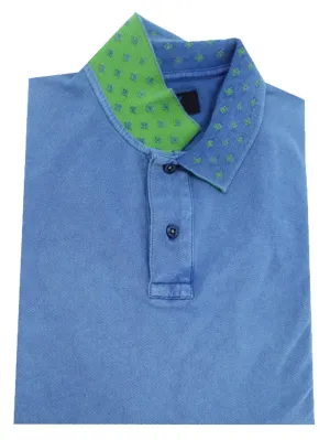 Eight X Indigo Jacquard Polo with Double Sided Print Collar Large Shirt
