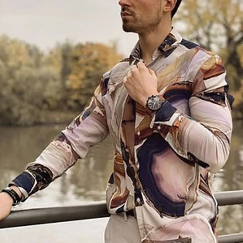 Ethnic Printed Shirt Men Hawaiian Button Long-sleeved Digital Shirt for Men Casual Holiday Streetwear Vintage S-2XL  Spring