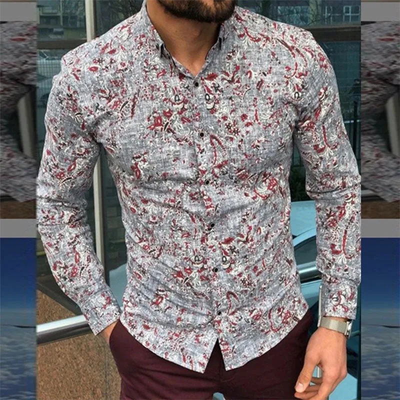 Ethnic Printed Shirt Men Hawaiian Button Long-sleeved Digital Shirt for Men Casual Holiday Streetwear Vintage S-2XL  Spring