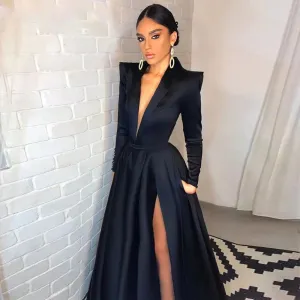 Evening Dress Side Split V-Neck Long Sleeves