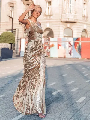Ever-Pretty Women's One Shoulder Velvet Patchwork Mermaid Maxi Dress EP00970