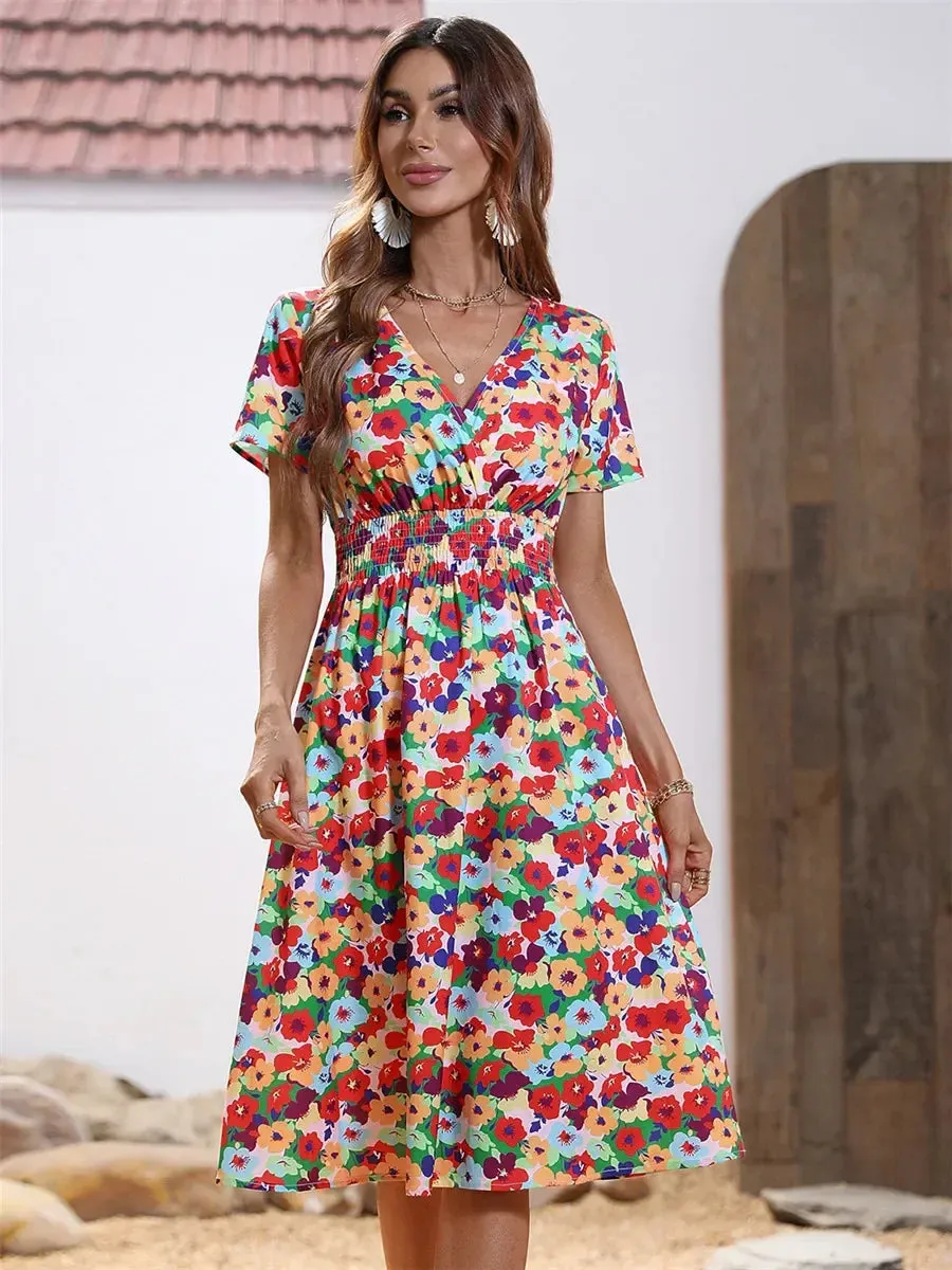 Fashionable Floral Holiday Sleeveless Chic Summer Long Midi Dress