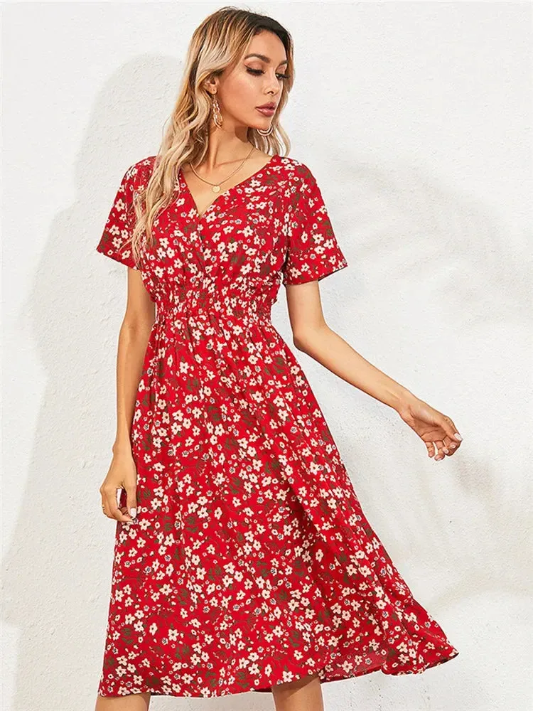 Fashionable Floral Holiday Sleeveless Chic Summer Long Midi Dress