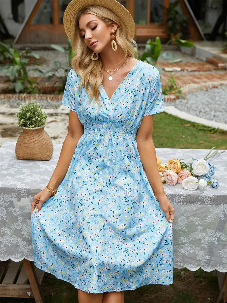 Fashionable Floral Holiday Sleeveless Chic Summer Long Midi Dress