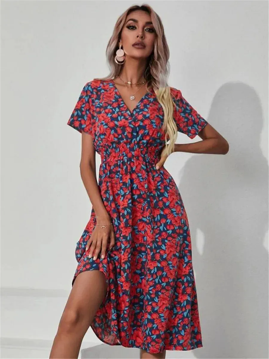Fashionable Floral Holiday Sleeveless Chic Summer Long Midi Dress