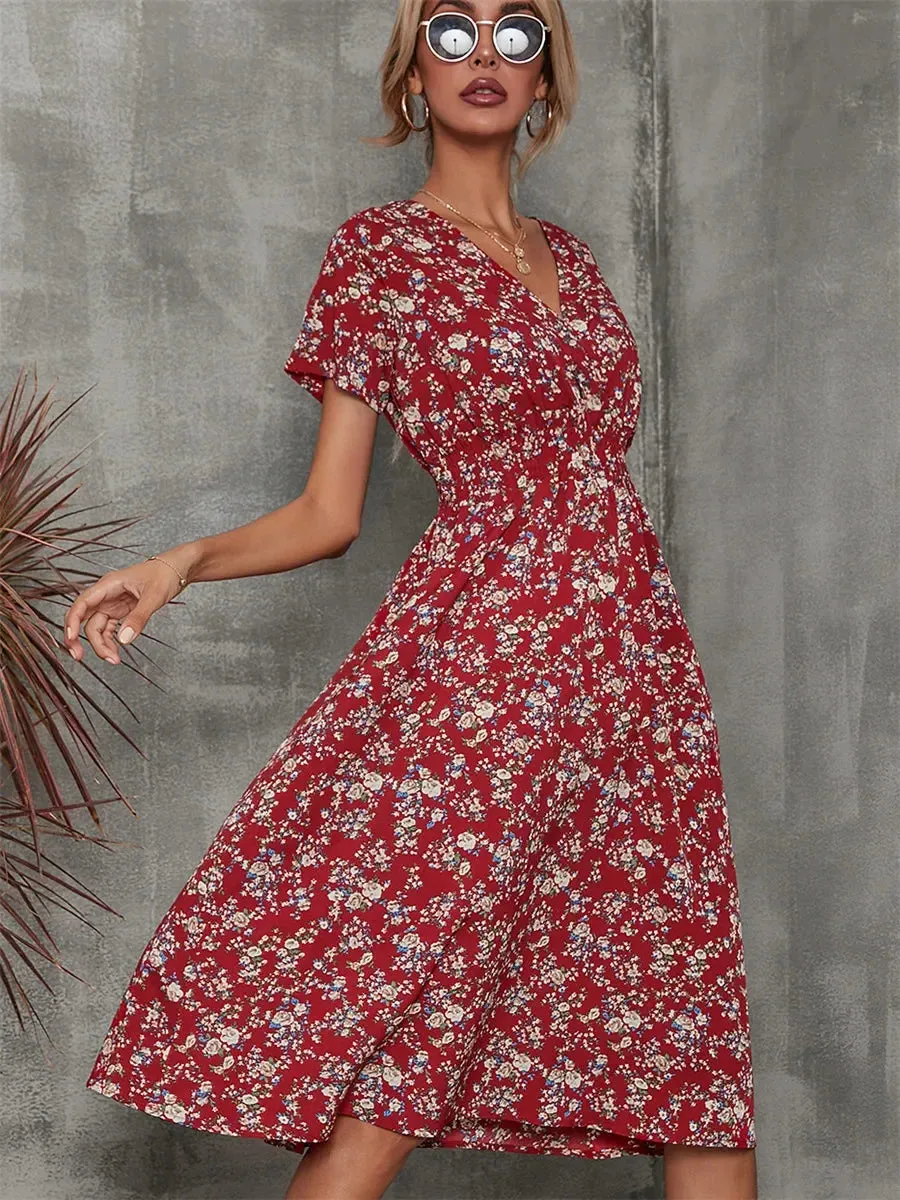 Fashionable Floral Holiday Sleeveless Chic Summer Long Midi Dress