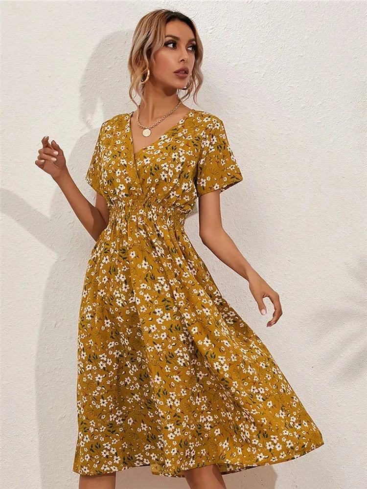 Fashionable Floral Holiday Sleeveless Chic Summer Long Midi Dress