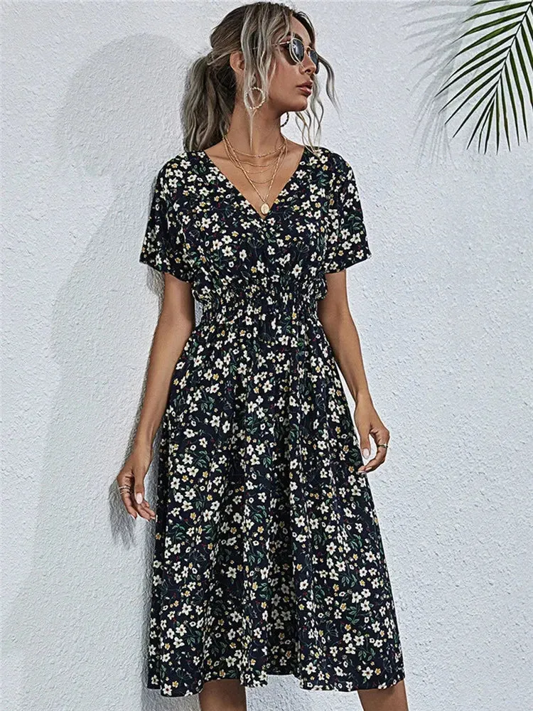 Fashionable Floral Holiday Sleeveless Chic Summer Long Midi Dress