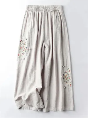 Female Ethnic Style Embroidered Relaxed Fit Thin Pants