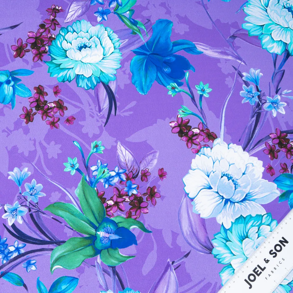 Floral Printed Purple Silk Crêpe de Chine (A 2.50m Piece)