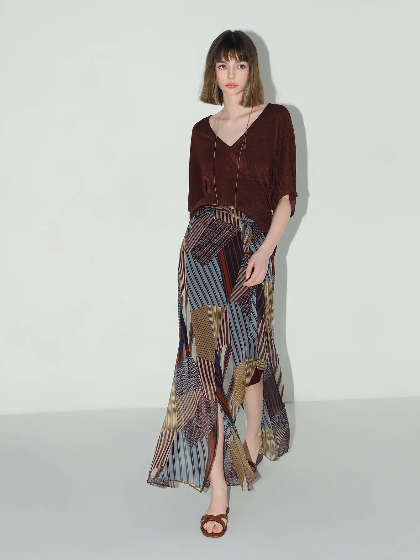Geometric Patchwork Print Chiffon Skirt