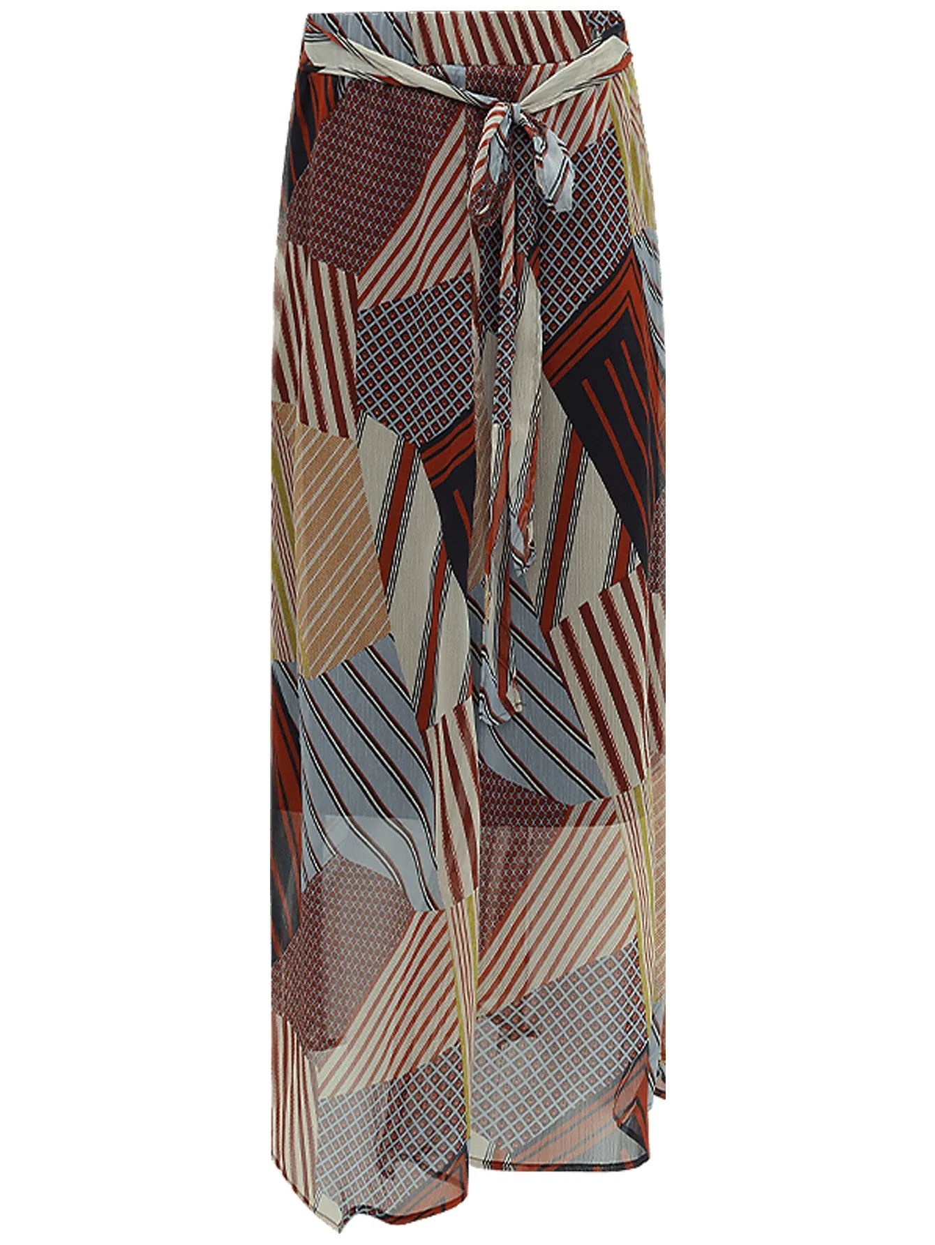 Geometric Patchwork Print Chiffon Skirt