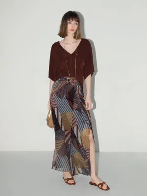 Geometric Patchwork Print Chiffon Skirt