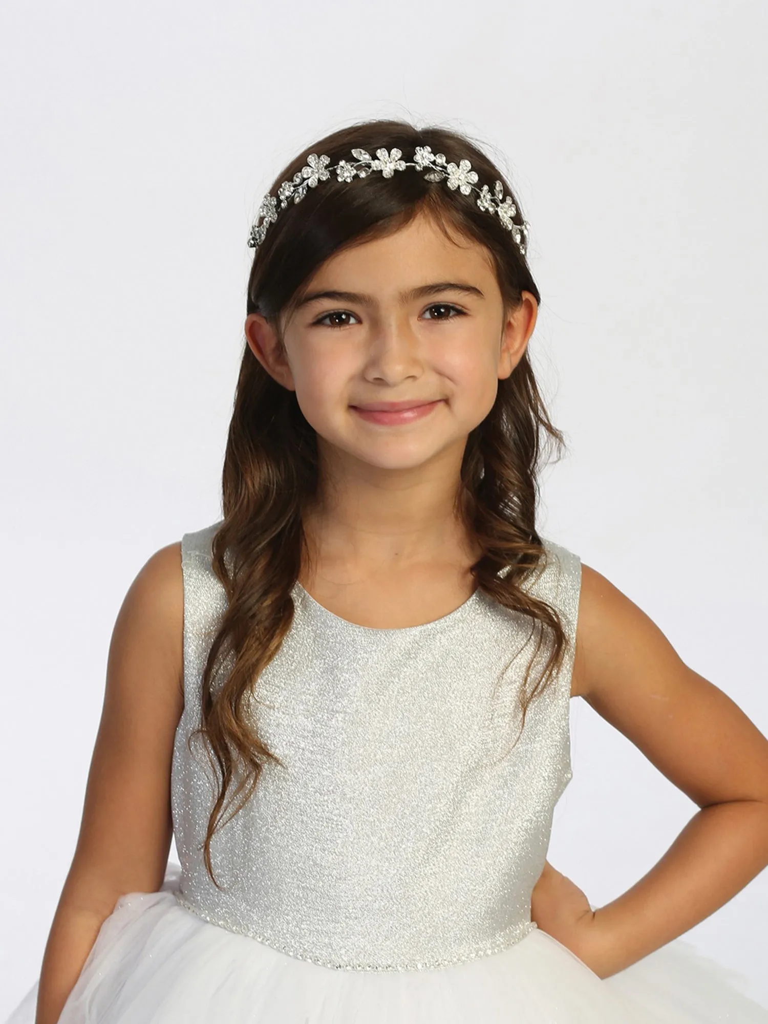 Girls Silver Flower Leaf Headpiece