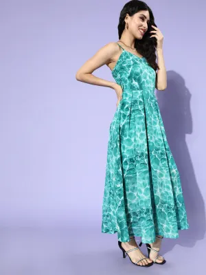 Green Floral Smocked Dress