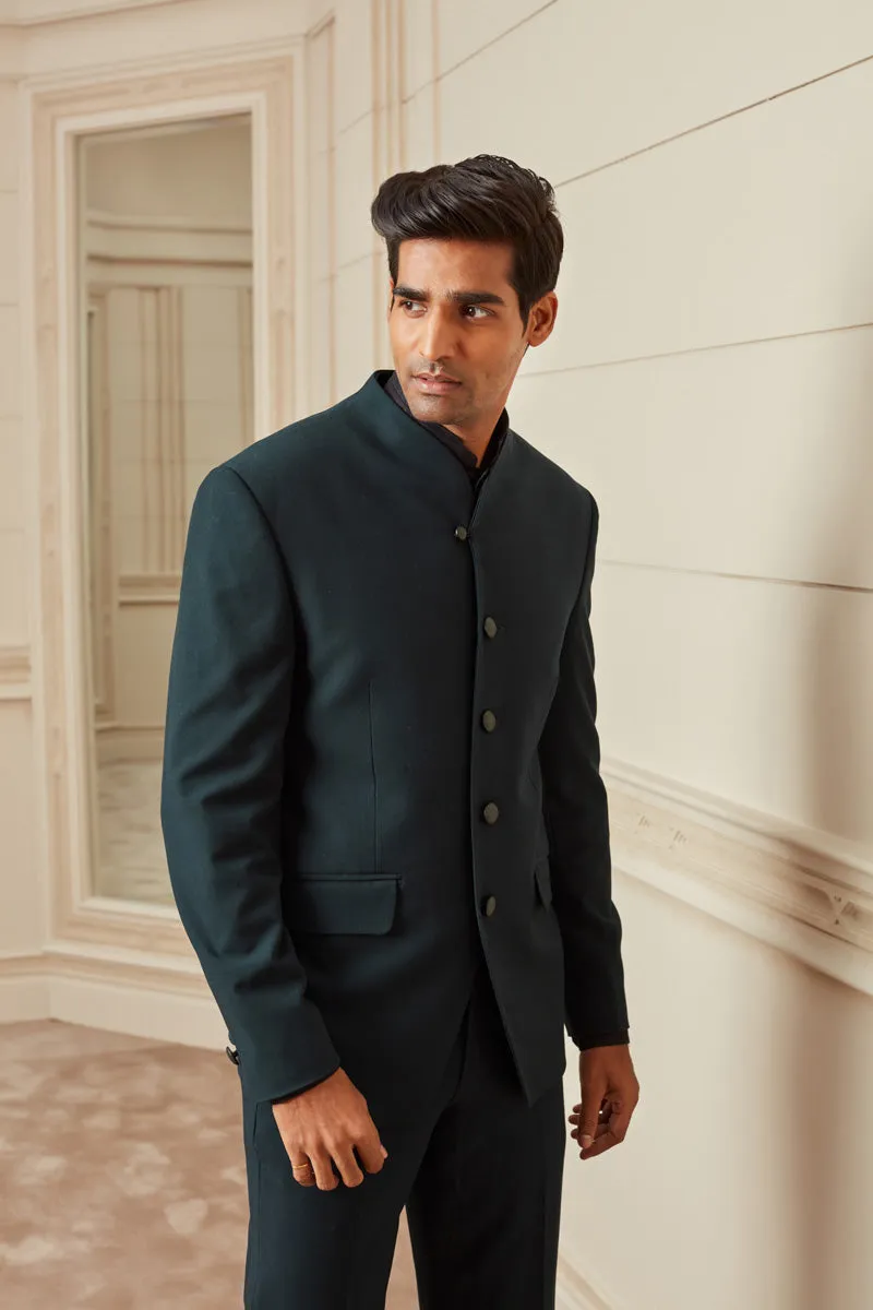Green Plain Stretch Bandhgala