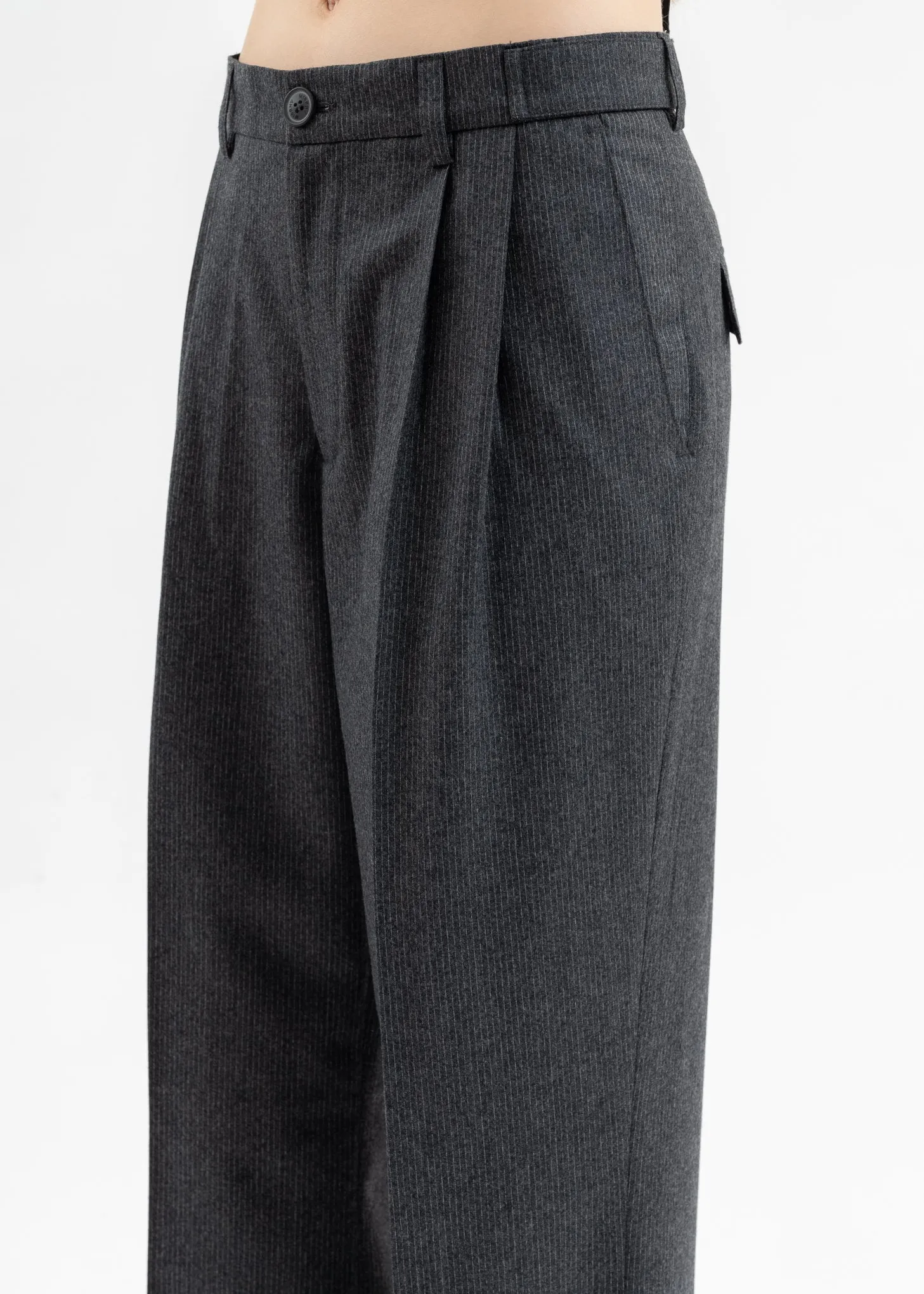 GREY RELAXED TAILORING TROUSERS PINSTRIPE