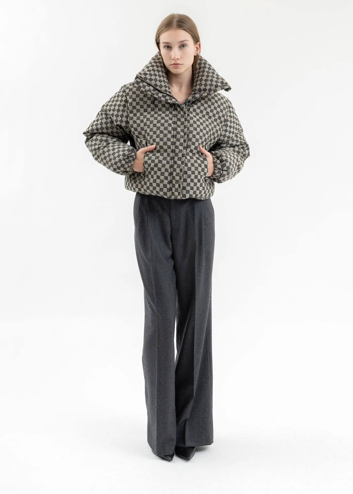 GREY RELAXED TAILORING TROUSERS PINSTRIPE